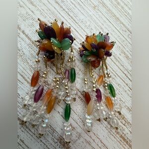 90s‎ handmade dangle clip on earrings multicolor beadwork